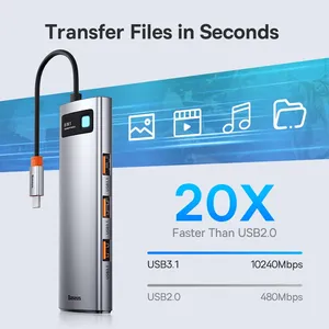 <span class=keywords><strong>Baseus</strong></span> <span class=keywords><strong>Hub</strong></span> <span class=keywords><strong>USB</strong></span> C de 10 Gbps, Adaptador <span class=keywords><strong>USB</strong></span> Tipo C a HDMI, Puerto Ethernet, Estación de Acoplamiento para MacBook Air M1 M2, Divisor <span class=keywords><strong>USB</strong></span> - Product Image 4