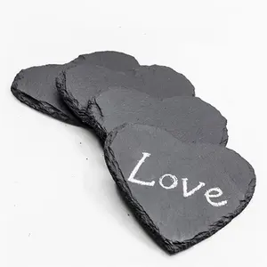Wholesale Customization Stone Ornament Black Blank Pet Memorial Heart Shape Rock Slate For Laser Engraving Hanging