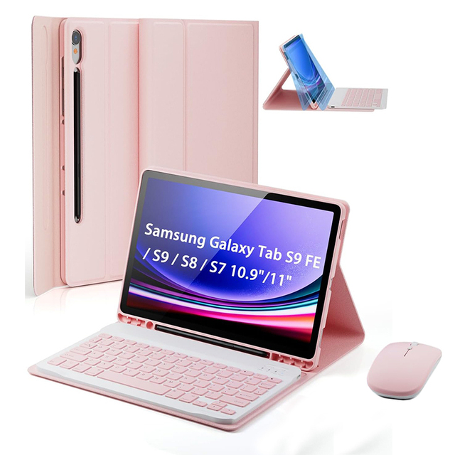 Keyboard Case  for Samsung Galaxy Tab S10 Lite/S10 FE/S9 FE/S9/S8/S7 10.9 Inch & 11inch Built-in Pencil Holder and Mouse SET