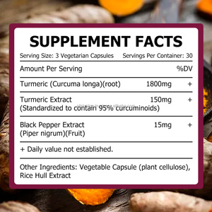 Private Label Turmeric Curcumin Capsules with Turmeric <b>Supplement</b> Promotes Healthy Immune System Promotes Antioxidant Capsules - Product Image 2