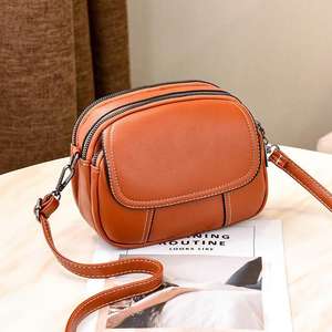 Hot Selling Solid Color <b>Crossbody</b> <b>Bag</b> Simple Double Zipper Shoulder <b>Bag</b> Classic Thread Round <b>Bag</b> for Ladies - Product Image 4