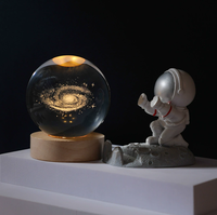 Lampe d'ambiance en cristal de verre avec boule de cristal, décoration de table créative en forme de soleil sculpté en 3D, base lumineuse