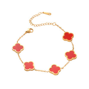 <span class=keywords><strong>Bracciale</strong></span> a catena con quadrifoglio portafortuna in acciaio al titanio placcato <span class=keywords><strong>oro</strong></span> 18k con <span class=keywords><strong>madreperla</strong></span>, anallergico <span class=keywords><strong>e</strong></span> resistente all'ossidazione, da donna - Product Image 6