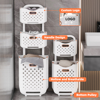 Panier à linge pliable WANUO à 2/3 niveaux, respirant, anti-moisissure, en plastique, avec roulettes