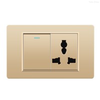 Interruptor de Pared con Panel Táctil Dorado 118, Material de PC Duradero, Enchufe Americano, Británico y Europeo, USB Tipo C, 10A/20A, IP24, 2 Tomas