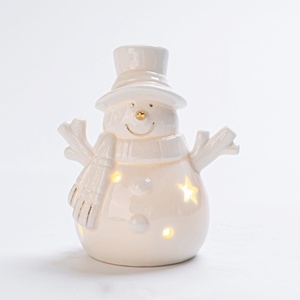 Popular Hand Paint Gold Edge Small Ceramic White Snowman Figurine With LED Inside <strong>for</strong> Christmas - Product Image 4