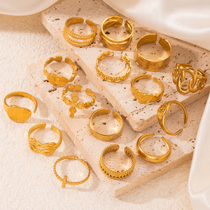 Novirassine 316L 不锈钢 18K 金 PVD 镀金可调节开口戒指 低调奢华 老钱美学 休闲度假首饰 - Product Image 1