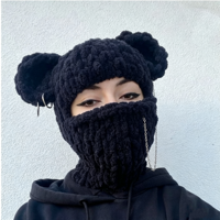 Cagoule tricotée pour femme, faite main, épaisse et chaude, bonnet d'hiver mignon en fil doux, cache-visage pour le ski et les sports de plein air