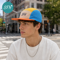 Casquettes de camping 5 panneaux en nylon ajustables personnalisées, non structurées, avec trous découpés au laser, pour le running et le camping