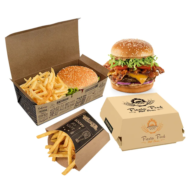 Basso prezzo all'ingrosso usa e getta biodegradabili modello casuale burger pranzo al sacco scatola della pizza
