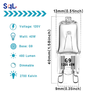 Bombilla Halógena <span class=keywords><strong>G9</strong></span> de <span class=keywords><strong>25W</strong></span> y 40W para Horno, 120V, Resistente al Calor, Hecha de Vidrio de Cuarzo para Aplicaciones de Iluminación - Product Image 2