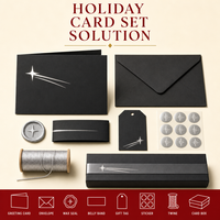 Carte de vœux personnalisée de Noël 5x7 pouces 300 g/m² avec motif étoile filante noire et feuille d'argent, avec enveloppe assortie CBZ-X169