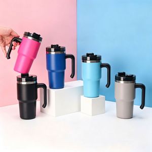 Gobelet isotherme de voyage pour voiture 20oz 30oz avec poignée, couvercle, paille et base antidérapante pour café chaud ou froid - Product Image 6