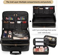 Valise de Maquillage à Roulettes Personnalisable avec Logo, en PU, à Poignée Télescopique, Grande Trousse de Voyage 3 Couches pour Coiffeur, Motif Alligator