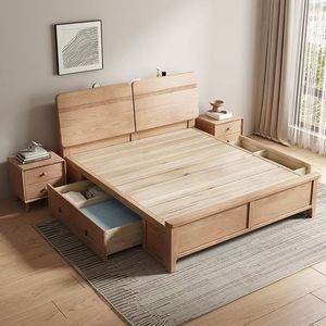 Lit nordique <span class=keywords><strong>2</strong></span>-3 places, mobilier de chambre, cadre de lit en frêne avec rangement, taille King Size, avec lampe, coffre hydraulique, ensemble de <span class=keywords><strong>lits</strong></span> en bois - Product Image 5