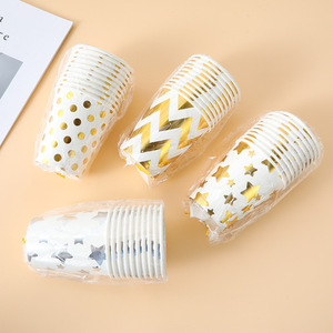 Gobelets en papier jetables personnalisés, épaissis, imprimés avec des motifs étoiles, des points et des vagues, pour anniversaire - Product Image 4