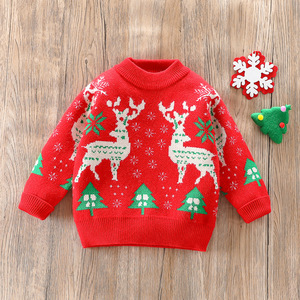 <span class=keywords><strong>Cotone</strong></span> <span class=keywords><strong>organico</strong></span> natale Jacquard oversize rosso neonato ragazza maglioni lavorati a <span class=keywords><strong>maglia</strong></span> capodanno bambino felpa vestiti invernali - Product Image 3