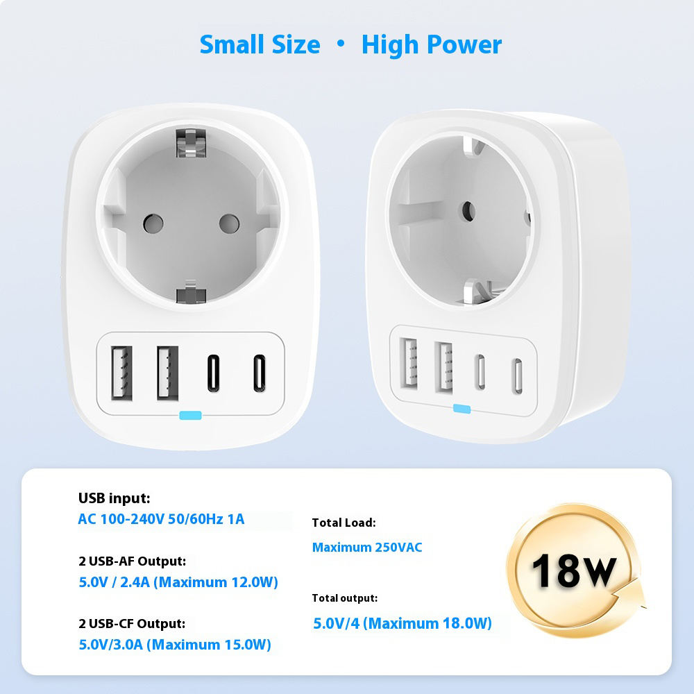 EU Standard AC Outlet EU to USA Socket Multi Power Plug Power Charger Adapter Socket UK Travel Plug Adapter with Usb and Type c