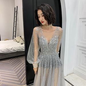 emerald green mermaid bridesmaid dresses Gray Wrap Satin Dress With Flutter Sleeves – Désir Couture