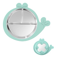 Assiettes à ventouse pour bébé en acier inoxydable et lot de 2 cuillères et fourchettes ensemble d'ustensiles pour tout-petits ensemble d'alimentation pour bébé assiettes divisées