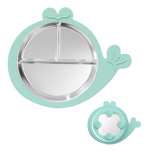 Assiettes à ventouse pour bébé en acier inoxydable et lot de <span class=keywords><strong>2</strong></span> cuillères et fourchettes ensemble d'ustensiles pour tout-petits ensemble d'alimentation pour bébé assiettes divisées - Product Image 3