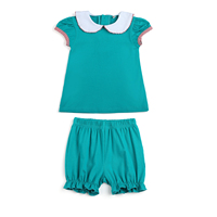 Neuankömmling Sommer Outfits 2022 kleine Mädchen Peter Pan Kragen Top und Shorts 95% Baumwolle zweiteilige Outfits Set