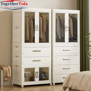 Armoire de rangement multi-niveaux convertible moderne grande capacité avec roulettes pour chambre à coucher et salon - Product Image 2