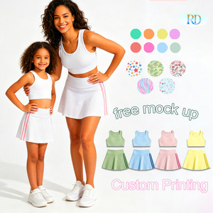 Ensemble de sport 2 pièces pour filles : Crop top sans manches et jupe évasée – Tenue de tennis, golf, <span class=keywords><strong>yoga</strong></span> pour enfants – Vêtements de sport en nylon et élasthanne pour <span class=keywords><strong>maman</strong></span> et moi, <span class=keywords><strong>bébé</strong></span> et enfant - Product Image 1
