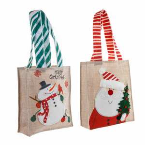 Vente en gros de sacs fourre-tout de cadeau de Noël en jute écologique et durable Petits sacs de cadeau d'achat de bonhomme de neige 19x15.5x4.5cm - Product Image 6