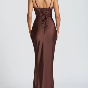 Custom Solid Natural Woven Eco-Friendly Breathable Ladies Party Halter Sleeveless Slim Fit Bodycon Maxi Dress for Women - Product Image 4