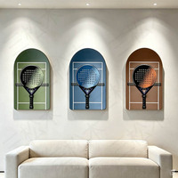 Bingkai Pajangan Raket Padel untuk Dinding, Kotak Bayangan Lengkung & Persegi Panjang Minimalis untuk Dekorasi Dinding, Tanpa Raket Tanpa Lampu