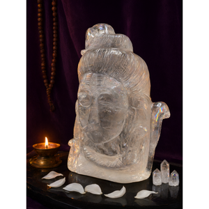 Cabeza/Busto del Dios Shiva Tallado en Cuarzo Transparente - Dios Shivshankar en cristales y piedras preciosas Reiki/Chakra/Cura - 5 pulgadas y 845 - Product Image 3
