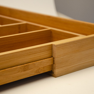 Bamboo Cutlery <b>Storage</b> <b>Box</b> Rectangular Foldable Drawer Organizer <b>Kitchen</b> Knife Fork Tray - Product Image 2