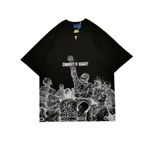 Camiseta de hip-hop para hombre, Camiseta holgada Retro con estampado de diablo de dibujos animados japoneses, camiseta juvenil Harajuku de gran tamaño