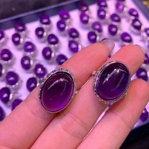 Bague en pierre d'améthyste naturelle plaquée argent, bijou en cristal violet, Anillo Mujer - Product Image 2
