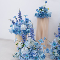 Nouvel ensemble floral artificiel en soie bleue pour la décoration de mariage, la mise en scène de bienvenue et les accessoires de photographie