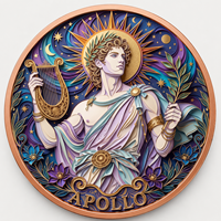 Pièce de monnaie en cuivre fin 999 de 1 oz, mythologie grecque, Apollon, relief 3D, couleur UV, finition proof-like, artisanat métallique