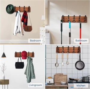 Perchero de pared de madera para sombreros, gancho de pared de madera de pino auténtica de 16.9 pulgadas, perchero de pared de madera blanca envejecida <span class=keywords><strong>con</strong></span> 5 ganchos - Product Image 6