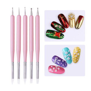 Lot de 5 pinceaux pour nail art, double usage, stylo à points en silicone, pointe en caoutchouc, stylo à découper, fournitures de manucure pour salon - Product Image 3