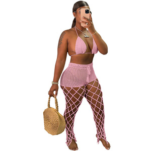 Summer Sexy Two Piece Set Women Crotchet Bikini Bra and Pants Set Beachwear Hollow Out See Through <strong>Fishnet</strong> Summer <strong>Outfits</strong> - Product Image 5