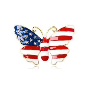 Wowei simulé perle ton or états-unis drapeau américain émail papillon broche broche pour femme homme