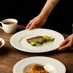 Vaisselle en céramique moderne de luxe à motifs en relief, Assiette occidentale, Bol chapeau de paille, Assiette à poisson, Assiette à fruits rétro de luxe léger - Disponible en détail - Product Image 3