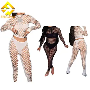 2024 New Arrivals See Through Crop Top And Leggings Set Summer Women Clothes Set Sexy Hollow Out 2 Piece Set