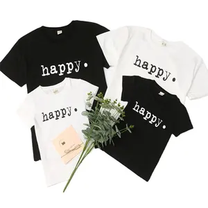 Ins hot sale parent-child clothing father and son short sleeve t-shirt round neck happy white cotton tshirts family clothing