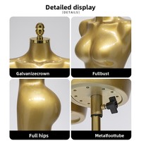 Maniquí de Plástico de Medio Cuerpo para Exhibición de Ropa Interior y Prendas de Cadera, Modelo Femenino Europeo y Americano de Talla Grande, Dorado