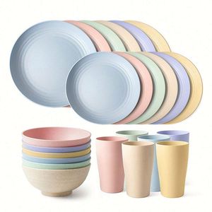 Eco Friendly Bpa Free Wheat Straw Plastic Baby <b>Kids</b> Picnic Dinnerware Sets Dinner Tableware Set - Product Image 1