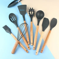 Offre Spéciale : Ensemble d'ustensiles de cuisine écologiques 12 pièces avec outils en silicone et manches en bois, compatibles lave-vaisselle (cuillère, spatule, spatule à retourner, pince)