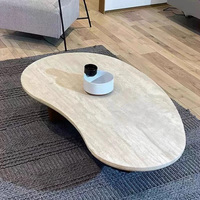 Table Basse Nordique en Pierre Naturelle et Pieds en Bois Massif, Nouveau Design Luxe pour Salon, Table Basse Italienne Irrégulière