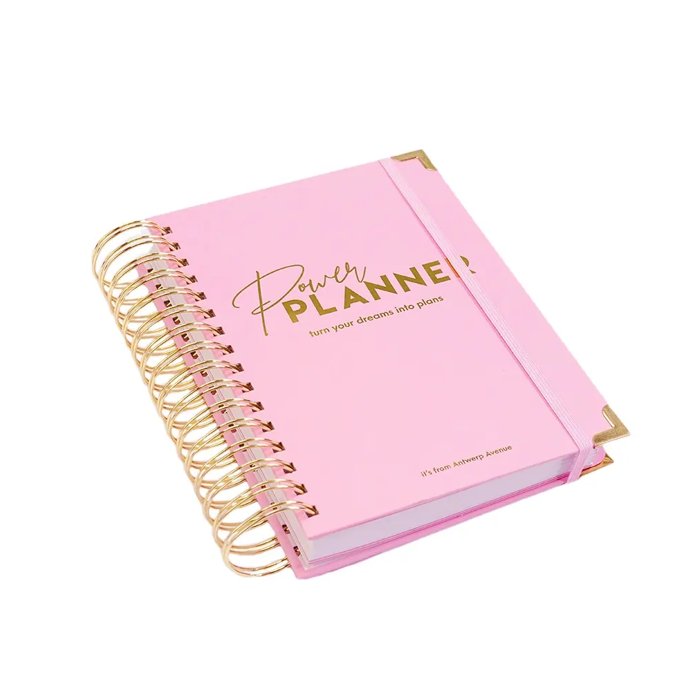 Schlussverkauf 2024 Planer-Agenda-Buch rosa Mädchen-Power Gold heißgeprägtes Spirale-Hardcover mit Elastischem Band Gold-Egde-Planer