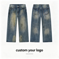 Y-X Fournisseur de premier plan Jeans en denim vintage coupe ample anti-rétrécissement, style streetwear hip-hop décontracté, délavé à l'acide, avec patchs, classique, style old money